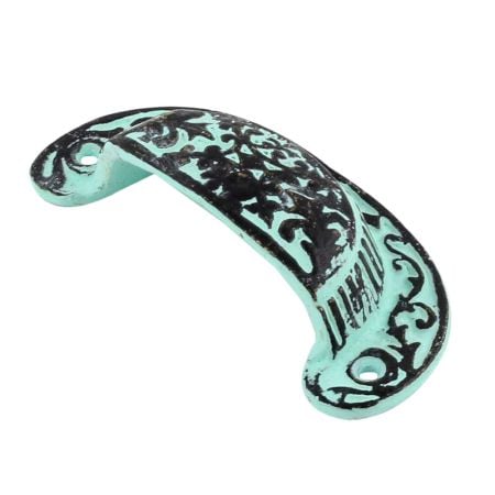 Aqua Green Distressed Floral D Pull Iron Handle